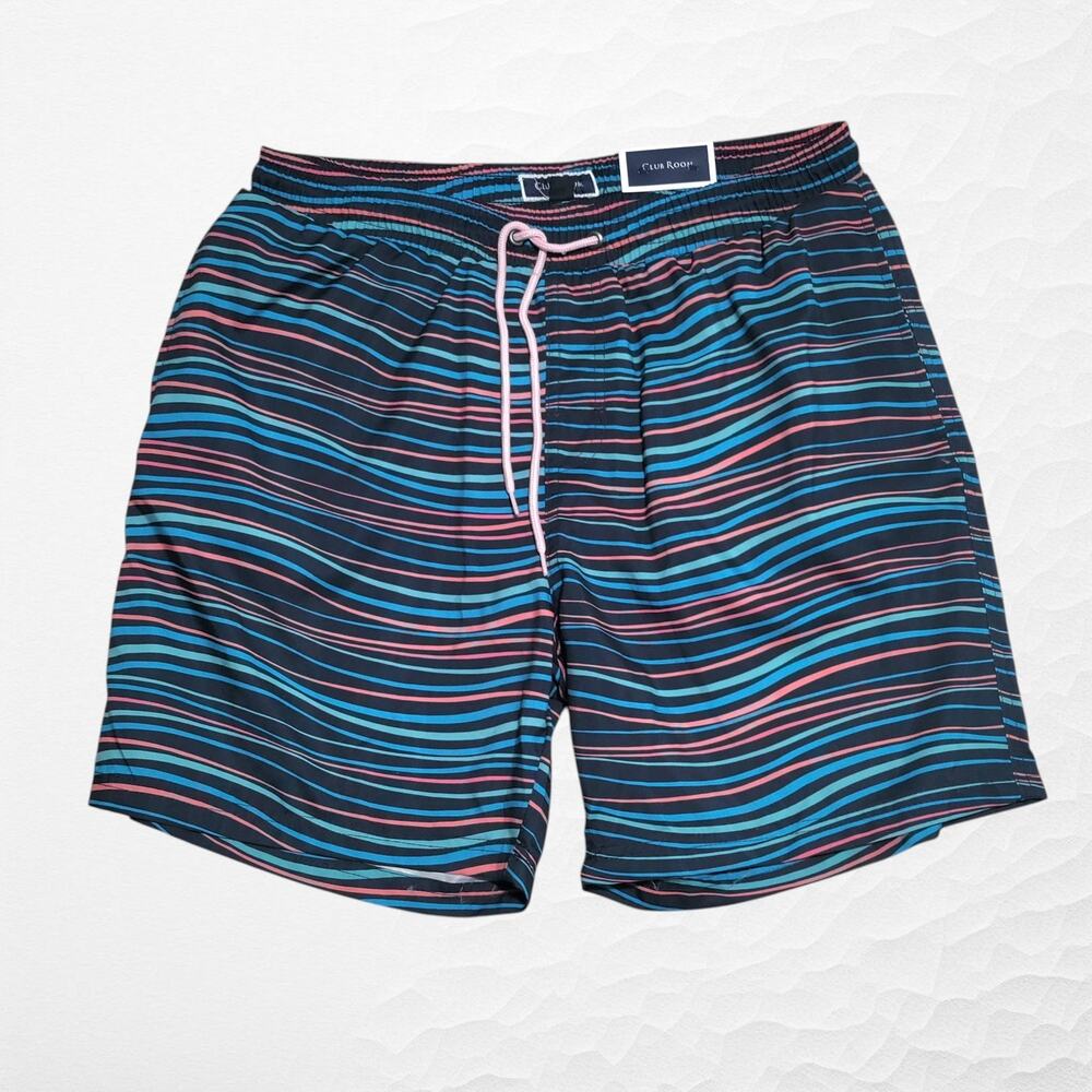 Club Room Men Quick-Dry 7" Swim Trunks Men's Medium Colorful Stripes Classic NEW